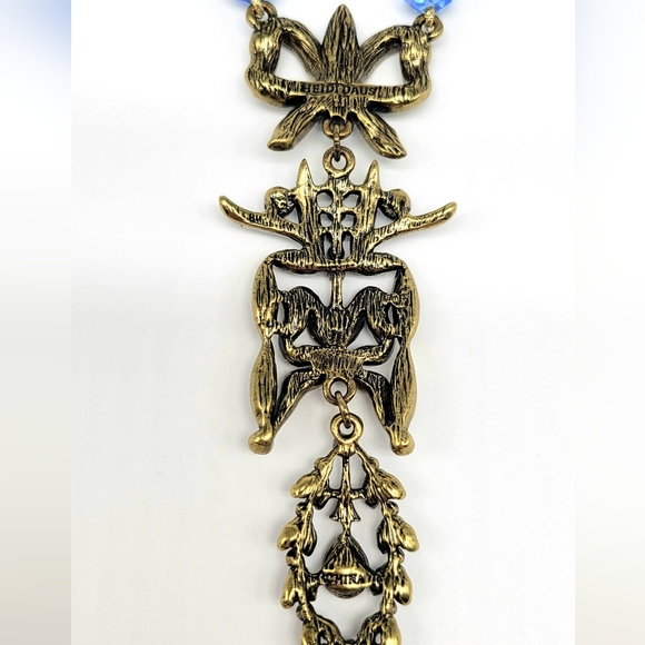 Heidi Daus Aquamarine Swarovski Crystal Art Nouveau Bows + Ribbons Necklace - Picture 12 of 13